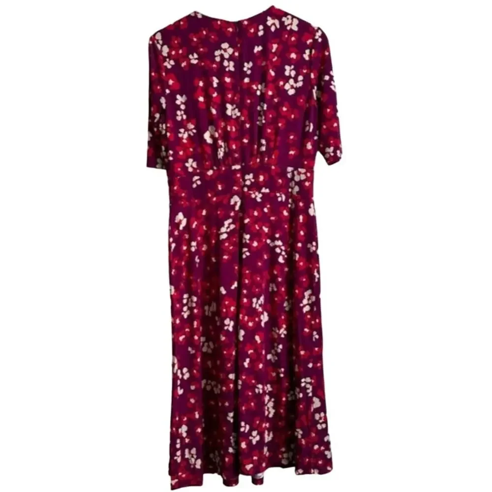 London Times Inset Waist Short Sleeve Midi Dress Berry/Coral NWT Size 10 - Picture 3 of 5